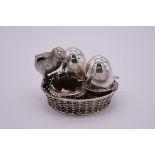 A Victorian Sheffield plate novelty basket with chick and eggs cruet set, by Mappin & Webb,