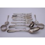 A quantity of Georgian and later silver flatware to include, a fiddle pattern serving spoon, by