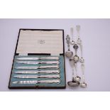 A cased set of six silver Dubarry pattern tea knives, by R F Mosley & Co, Sheffield 1925; together