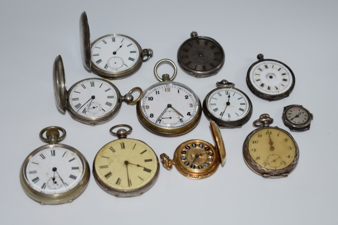 Ten various pocket watches; together with a ladies wristwatch.