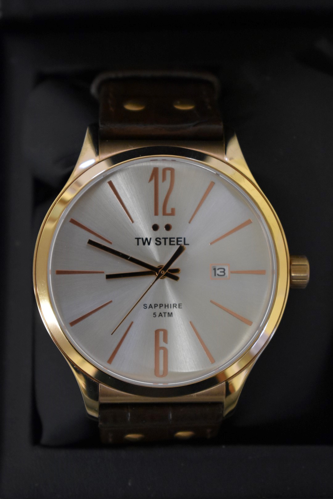 A modern TW Steel 1304 gold plated stainless steel quartz wristwatch, 45mm, on crocodile style - Image 3 of 3