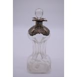 An Edwardian silver mounted hour glass decanter, by William Hutton & Sons Ltd, Birmingham 1902, 23cm