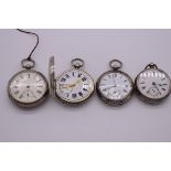 Four silver pocket watches; one stamped 935. (4)