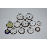 Nine various pocket watches, most stamped fine silver; together with a silver ladies wristwatch; and