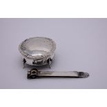 A silver lidded jewel casket, marks indistinct; together with a silver mounted cigar cutter.
