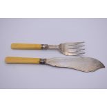 A set of silver bone handled fish servers, by Harrison Brothers & Howson, Sheffield 1919, 27.5cm