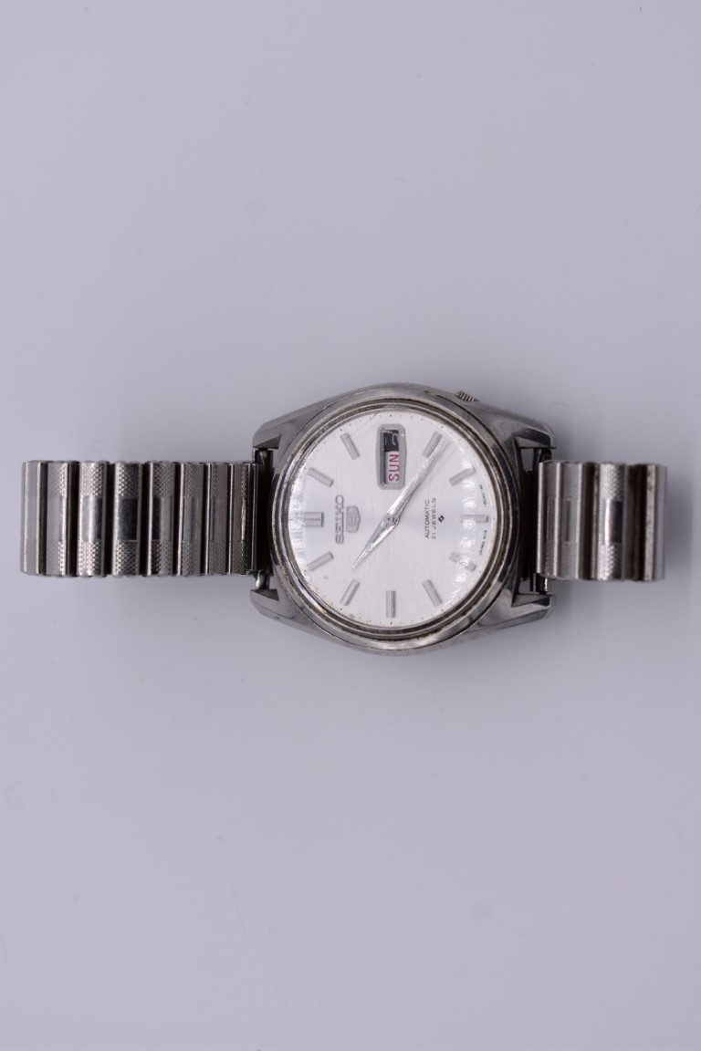 A 1970s 'Seiko 5' stainless steel automatic wristwatch, 36mm, ref '6119-8093' no 00316, on later