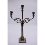 A late 19th century Adam style electroplated Corinthian column twin branch candelabrum, by Elkington