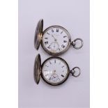 Two silver hunter pocket watches, by Brock, London 1890, key wind; and by Frodsham, 31 Gracechurch