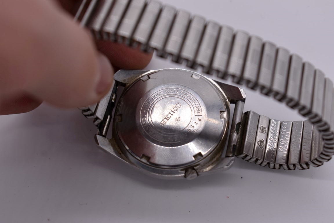 A 1970s 'Seiko 5' stainless steel automatic wristwatch, 36mm, ref '6119-8093' no 00316, on later - Image 3 of 3