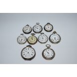 Nine Continental pocket watches, all stamped .935 or .800.