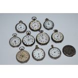 Ten various silver and other fob watches.