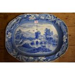 (HP) A 19th century Spode 'Bridge of Lucano' pattern blue and white meat plate, of tree and well