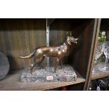 An Art Deco bronze figure of a German Shepherd, on marble base, 30cm wide.