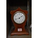 WITHDRAWN FROM SALE: A circa 1900 mahogany and line inlaid mantel timepiece, 22.5cm high.