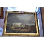 Arthur James Stark, ponies in a landscape, signed and indistinctly dated, oil on chamfered