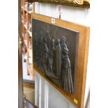 A Minerva Fine Arts limited edition bronzed plaque of 'The Receiving of Homage', 28 x 44cm, on oak