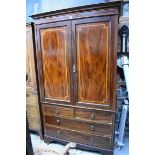 (HP) An Edwardian mahogany and satinwood cross banded linen press, now enclosing hanging space,