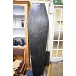 An old ebonized wood coffin, 198cm long.