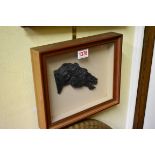 Shirley Pace, a bronze sculpture of a horse's head, 14cm wide, framed and glazed.