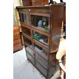 An early 20th century oak five tier sectional bookcase, 89cm wide.