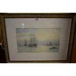 George Stanfield Walters, 'Timber Ships on the Maas, Holland', signed, watercolour, 23.5 x 38.5cm.