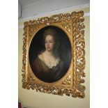 (HP) English School, 18th century, bust length portrait of a lady wearing a green dress, oil on