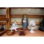 A small collection of pottery and porcelain, to include two Fielding's lustre items.