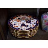 A set of eight Victorian Derby Imari plates, 22.5cm diameter.