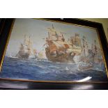 (HP) Frank Tyers, a naval engagement, signed and dated 1902, watercolour and gouache, 67 x 100cm.