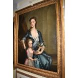 (HP) Circle of Michael Dahl, three quarter length portrait of a lady and her daughter, oil on