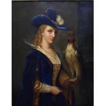 (HP) Friedrich Emil Klein (German, 1845-1912), a lady with a falcon, signed and dated 1876, oil on