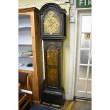 A George III dark green lacquered 8 day longcase clock, the 11 3/4in brass arched dial inscribed '