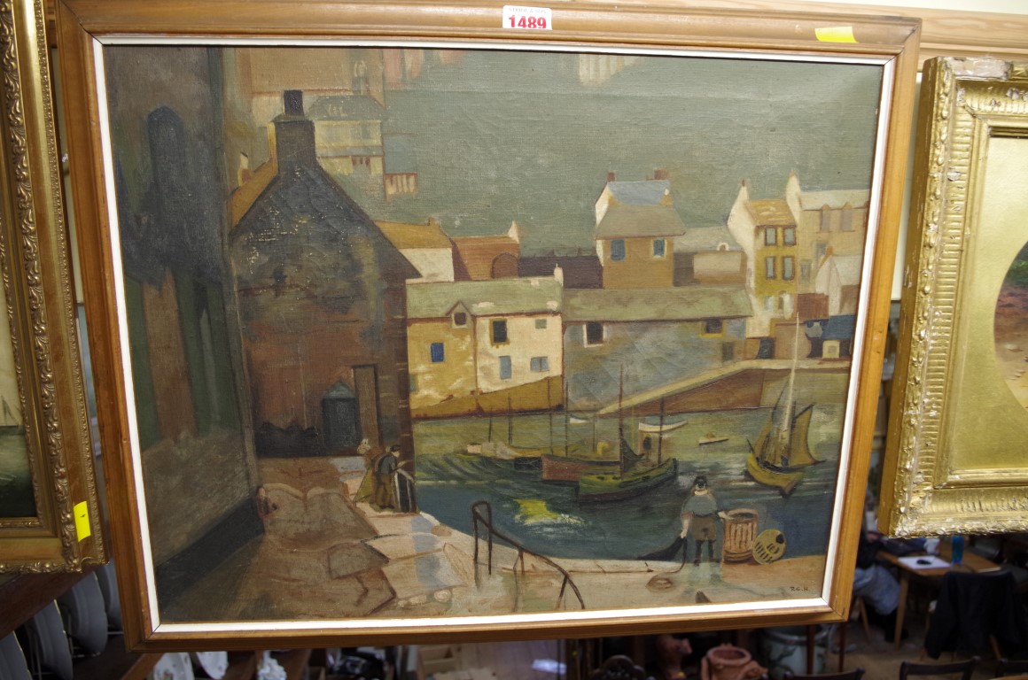 P.G.H, a Cornish fishing village, initialled, oil on canvas, 39.5 x 50cm.