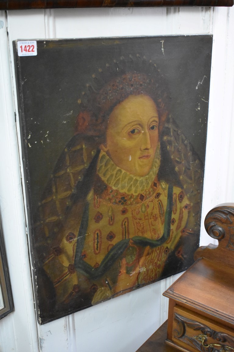 English School, head and shoulders portrait of Queen Elizabeth I, oil on canvas, 53.5 x 40.5cm,
