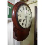 A Victorian mahogany drop dial wall clock, with 11in dial and single fusee, with pendulum.
