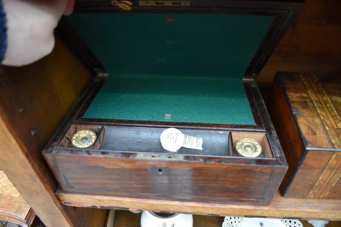 A 19th century rosewood and brass writing slope, 30.5cm wide; together with a Victorian walnut - Image 2 of 3