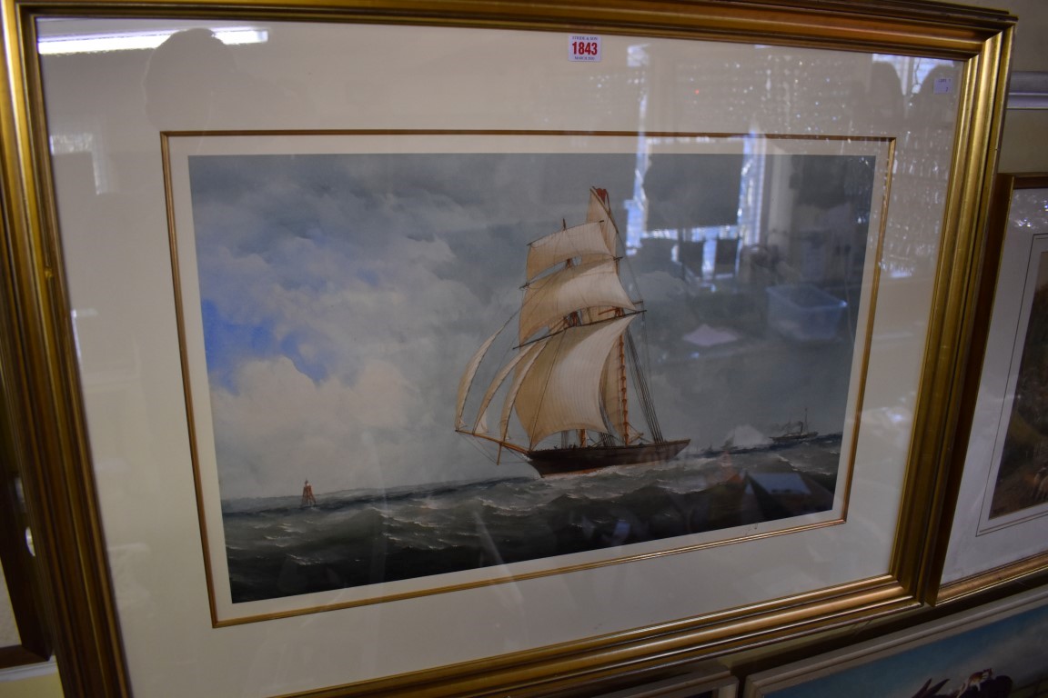 Attributed to Charles Taylor Jnr, a clipper, unsigned, watercolour, 41 x 67.5cm.