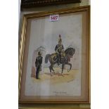 R Simkin, '4th Queen's Hussars...', signed and dated '75, watercolour, 25 x 17.5cm.