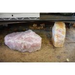 A rose quartz specimen, 35cm wide; together with another specimen.