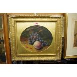 John Ridley, still life of a peach and black grapes, signed and dated 1873, oil on board, 21.5 x