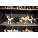 Five Beswick horses, (repair to one skewbald example); together with two Beswick Fallow Deer.