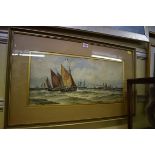 Thomas Bush Hardy, a busy shipping scene, signed and dated 1896, watercolour, 24 x 53cm.