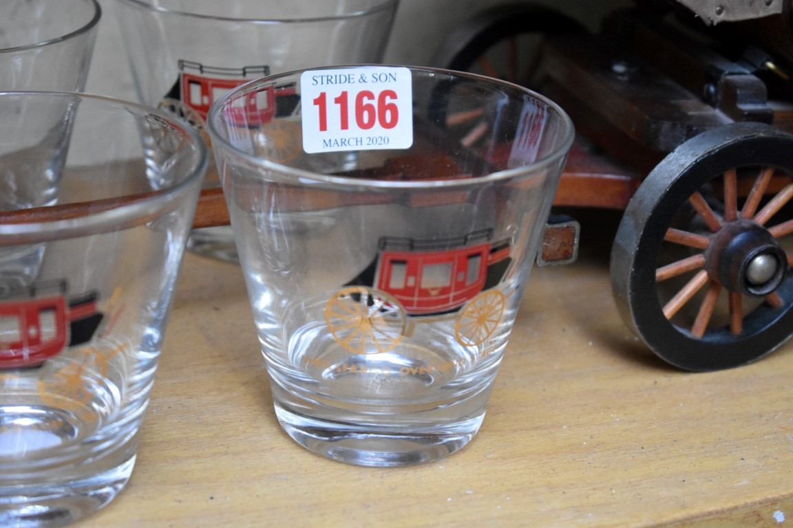 A small group of Wells Fargo commemorative items, to include a stagecoach and six glasses. - Image 3 of 4