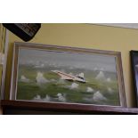 Rex Flood, 'Concorde in Flight', signed and dated '70, oil on canvas board, 67.5 x 120.5cm.