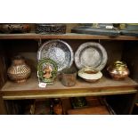 A group of Eastern metalware; together with an 18th century pewter plate.