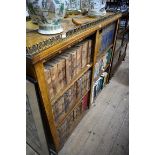 A pair of Victorian oak open bookcases, with cast brass galleries, variations to width, 161.5cm