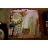 An interesting group of sewing items, to include: a vegetable ivory tape measure and Stanhope;