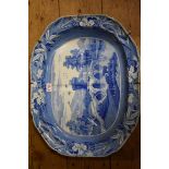 A 19th century Spode 'Bridge of Lucano' pattern blue and white meat plate, of tree and well