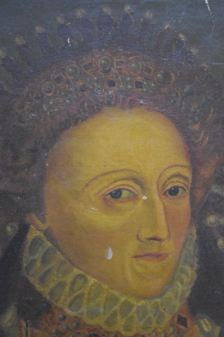 English School, head and shoulders portrait of Queen Elizabeth I, oil on canvas, 53.5 x 40.5cm, - Image 2 of 4